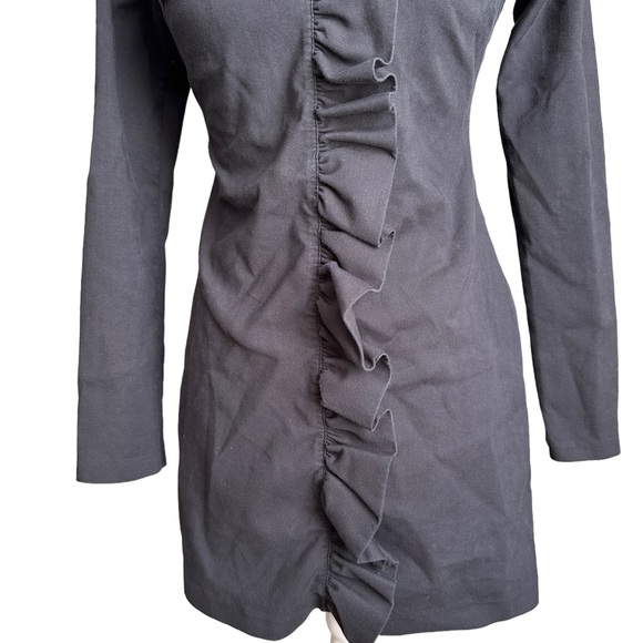 Zara TRF Collection Black Ruffle Front Long Sleeve V-neck Dress Size Medium - Picture 5 of 17